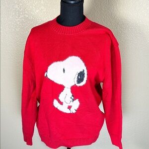 Peanuts Snoppy Red Fuzzy Sweater Size Large Cozy Thick Knit